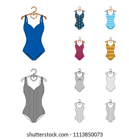Different kinds of swimsuits. Swimsuits set collection icons in cartoon,outline style vector symbol stock illustration web.