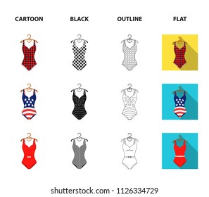 Different kinds of swimsuits. Swimsuits set collection icons in cartoon,black,outline,flat style vector symbol stock illustration web.