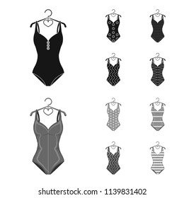 Different kinds of swimsuits. Swimsuits set collection icons in black,monochrom style vector symbol stock illustration web.