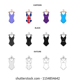 Different kinds of swimsuits. Swimsuits set collection icons in cartoon,black,outline style vector symbol stock illustration web.