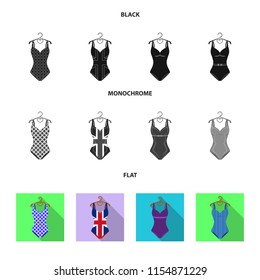 Different kinds of swimsuits. Swimsuits set collection icons in black, flat, monochrome style vector symbol stock illustration web.