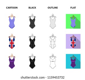 Different kinds of swimsuits. Swimsuits set collection icons in cartoon,black,outline,flat style vector symbol stock illustration web.