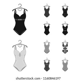 Different kinds of swimsuits. Swimsuits set collection icons in black,monochrome style vector symbol stock illustration web.