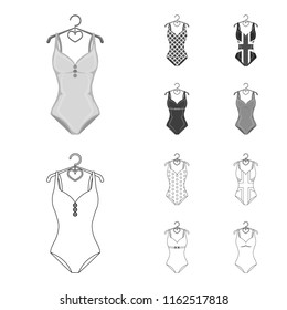 Different kinds of swimsuits. Swimsuits set collection icons in outline,monochrome style vector symbol stock illustration web.