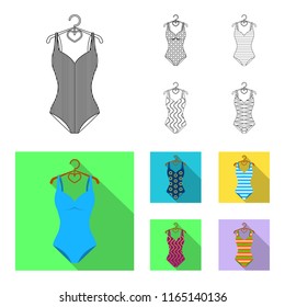 Different kinds of swimsuits. Swimsuits set collection icons in outline,flat style vector symbol stock illustration web.