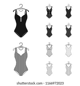 Different kinds of swimsuits. Swimsuits set collection icons in black,outline style vector symbol stock illustration web.