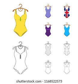 Different kinds of swimsuits. Swimsuits set collection icons in cartoon,outline style vector symbol stock illustration web.