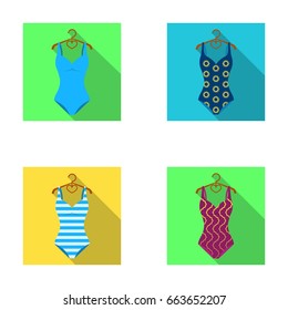 Different kinds of swimsuits. Swimsuits set collection icons in flat style vector symbol stock illustration web.