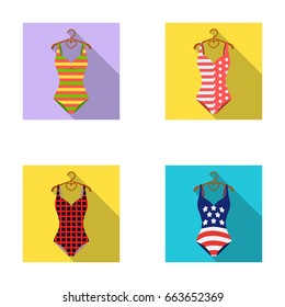 Different kinds of swimsuits. Swimsuits set collection icons in flat style vector symbol stock illustration web.