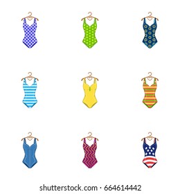 Different kinds of swimsuits. Swimsuits set collection icons in cartoon style vector symbol stock illustration web.