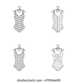 Different kinds of swimsuits. Swimsuits set collection icons in outline style vector symbol stock illustration web.