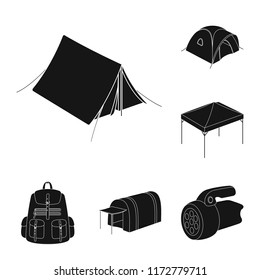 Different kinds of tents black icons in set collection for design. Temporary shelter and housing vector symbol stock web illustration.