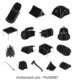 Different kinds of tents black icons in set collection for design. Temporary shelter and housing vector symbol stock web illustration.