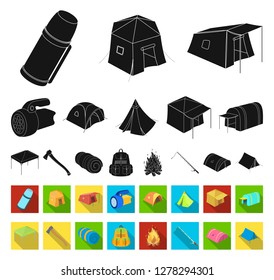 Different kinds of tents black,flat icons in set collection for design. Temporary shelter and housing vector symbol stock web illustration.