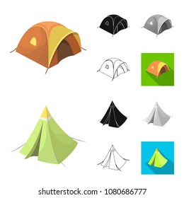 Different kinds of tents cartoon,black,flat,monochrome,outline icons in set collection for design. Temporary shelter and housing vector symbol stock web illustration.