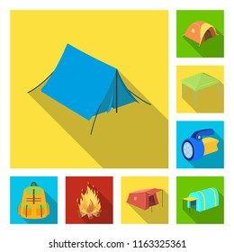 Different kinds of tents flat icons in set collection for design. Temporary shelter and housing vector symbol stock web illustration.