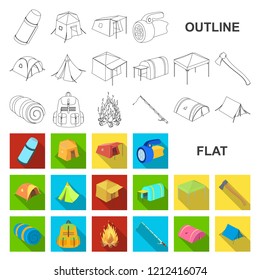 Different kinds of tents flat icons in set collection for design. Temporary shelter and housing vector symbol stock web illustration.