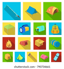 Different kinds of tents flat icons in set collection for design. Temporary shelter and housing vector symbol stock web illustration.