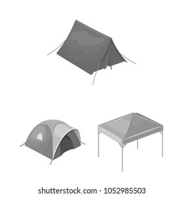 Different kinds of tents monochrome icons in set collection for design. Temporary shelter and housing vector symbol stock web illustration.
