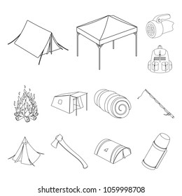 Different kinds of tents outline icons in set collection for design. Temporary shelter and housing vector symbol stock web illustration.