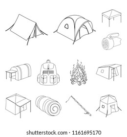 Different kinds of tents outline icons in set collection for design. Temporary shelter and housing vector symbol stock web illustration.