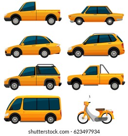 Different kinds of transportation in yellow illustration