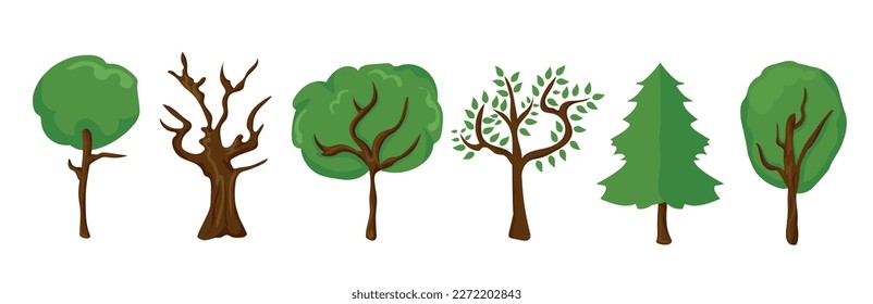 Different kinds of tree illustration vector. Trees with leaves and no leaves.