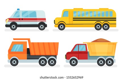 Different Kinds Of Urban And Industrial Transport Vector Illustration Set