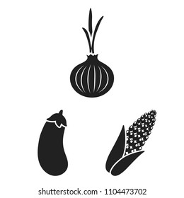 Different kinds of vegetables black icons in set collection for design. Vegetables and vitamins vector symbol stock web illustration.