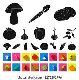 Different kinds of vegetables black,flat icons in set collection for design. Vegetables and vitamins vector symbol stock web illustration.
