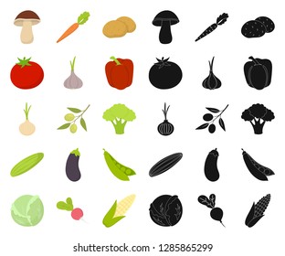 Different kinds of vegetables cartoon,black icons in set collection for design. Vegetables and vitamins vector symbol stock web illustration.