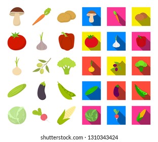 Different kinds of vegetables cartoon,flat icons in set collection for design. Vegetables and vitamins vector symbol stock web illustration.