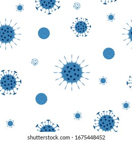 Different Kinds of Viruses. Bacteria Biology Organisms Seamless Pattern. New Coronavirus 2019-nKoV. Design concept for protection against a viral pandemic. Flat vector illustration.