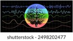 Different kinds of waveforms are produced by brain activity. A colorful brain wave patterns. A specific brainwave frequency.