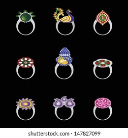 Different kinds of Wedding ring on black background