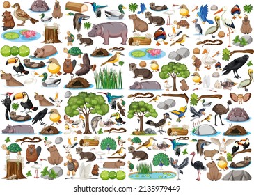 Different kinds of wild animals collection illustration