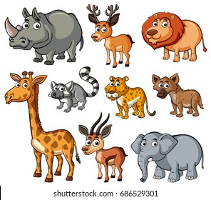 Different kinds of wild animals illustration