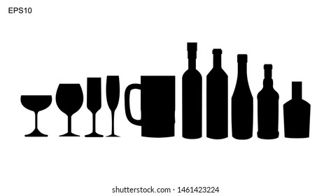 Different Kinds of Wine Bottles Without Labels design illustration of wine bottles and glasses with various types of wine