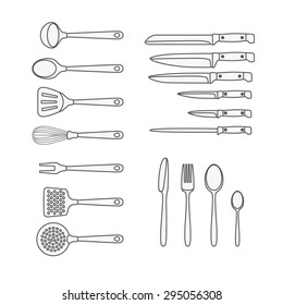 Different kitchen accessory isolated on white. Design elements