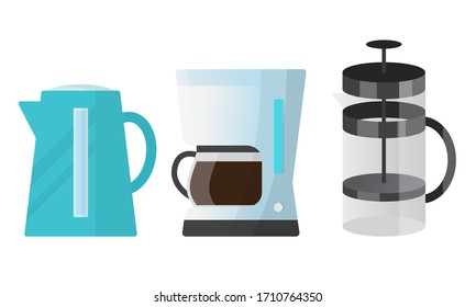 Different kitchen appliences for cooking and brewing tea vector illustration