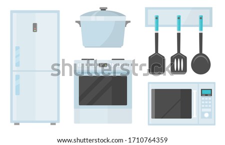 Different kitchen appliences and utensil for cooking vector illustration