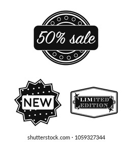 Different label black icons in set collection for design. Index and brand vector symbol stock web illustration.