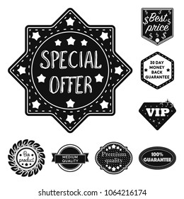 Different label black icons in set collection for design. Index and brand vector symbol stock web illustration.