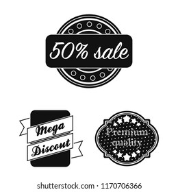 Different label black icons in set collection for design. Index and brand vector symbol stock web illustration.
