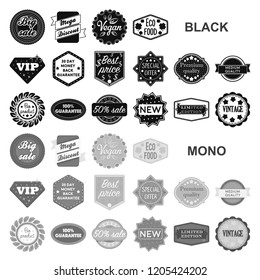 Different label black icons in set collection for design. Index and brand vector symbol stock web illustration.