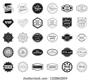 Different label black,outline icons in set collection for design. Index and brand vector symbol stock web illustration.