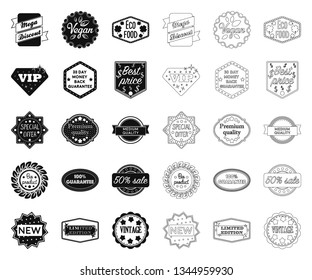 Different label black,outline icons in set collection for design. Index and brand vector symbol stock web illustration.