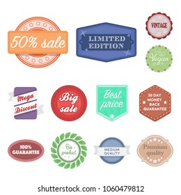 Different label cartoon icons in set collection for design. Index and brand vector symbol stock web illustration.