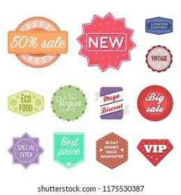 Different label cartoon icons in set collection for design. Index and brand vector symbol stock  illustration.