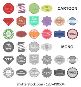 Different label cartoon icons in set collection for design. Index and brand vector symbol stock web illustration.